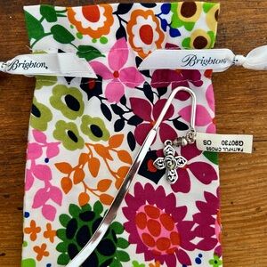 Brighton Silver Bookmark with Cross Charm and floral pouch